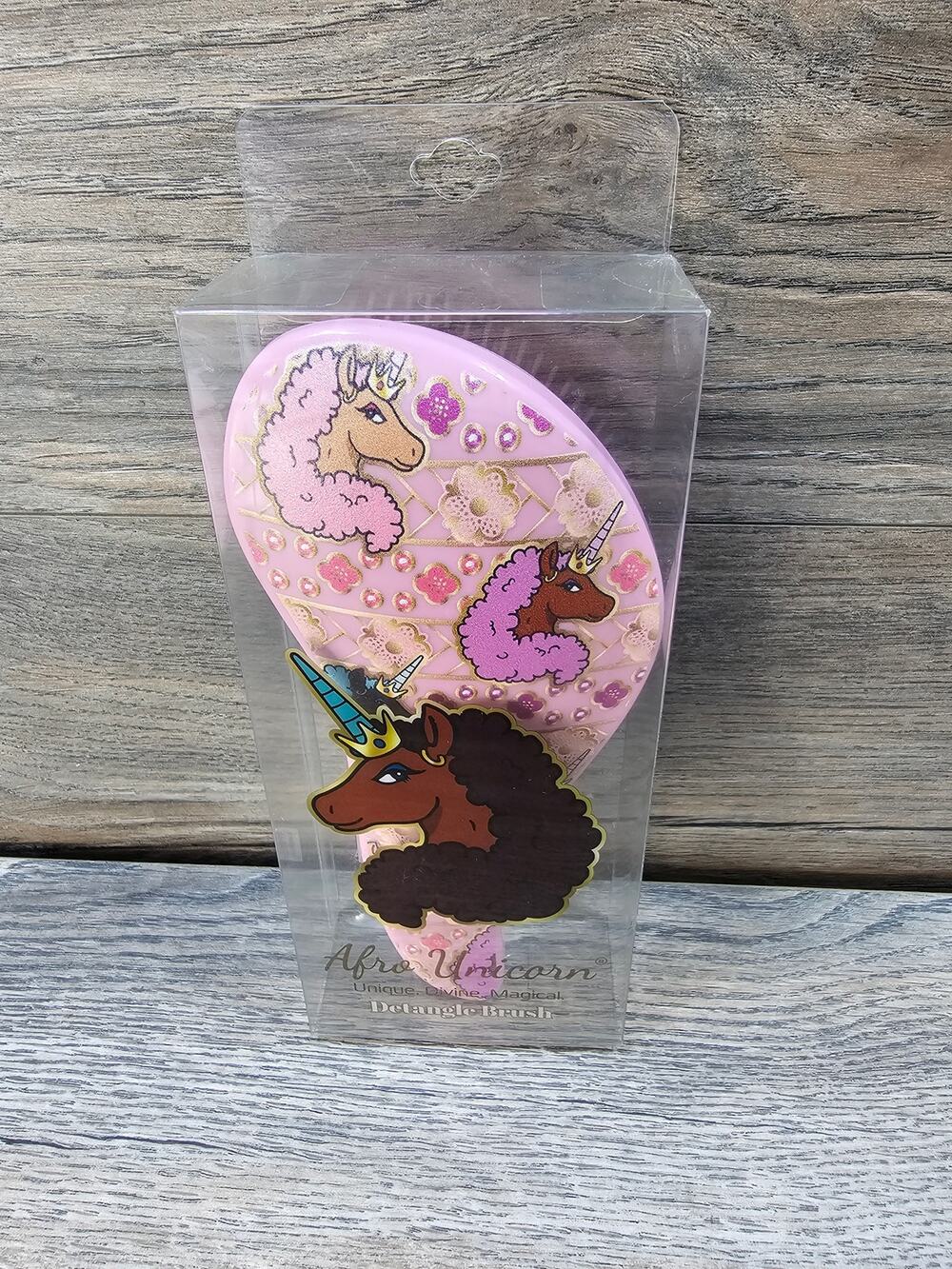 Afro Unicorn Printed Paddle Detangle Hair brush Pink